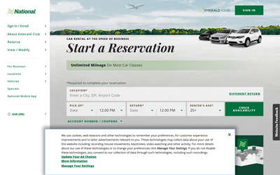 National Car Rental website screenshot