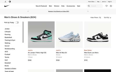 Nike website screenshot