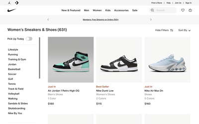Nike website screenshot