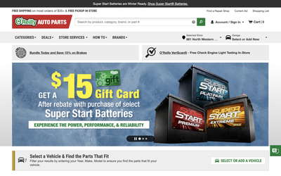 O’Reilly Auto Parts website screenshot