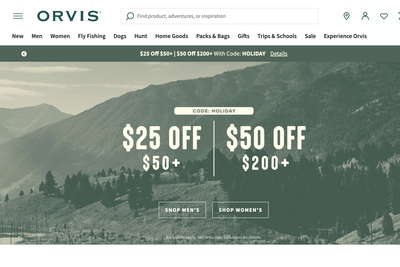 Orvis website screenshot