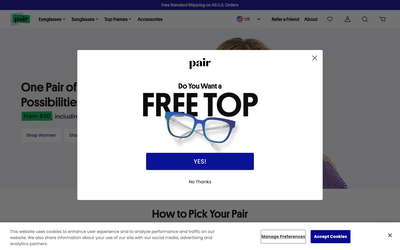 Pair Eyewear website screenshot