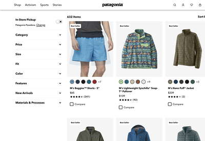 Patagonia website screenshot