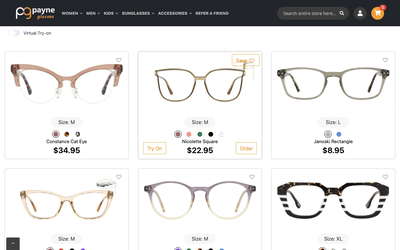 Payne Glasses website screenshot