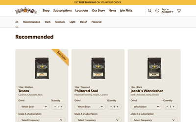 Philz Coffee website screenshot