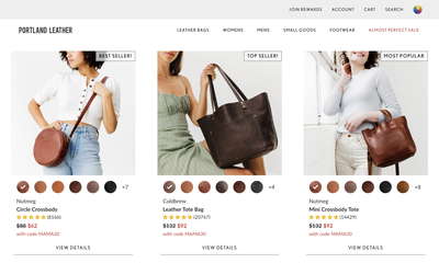 Portland Leather Goods website screenshot