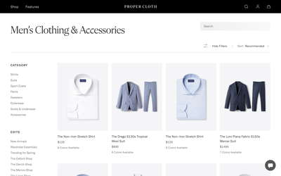 Proper Cloth website screenshot