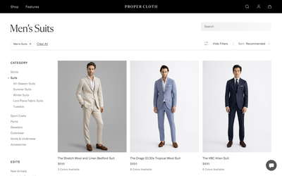 Proper Cloth website screenshot