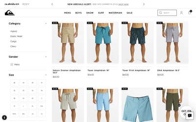 Quiksilver website screenshot