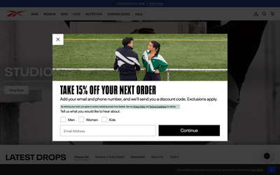 Reebok website screenshot
