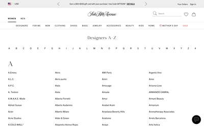 Saks Fifth Avenue website screenshot