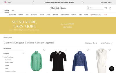 Saks Fifth Avenue website screenshot