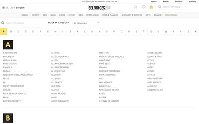 Selfridges website screenshot