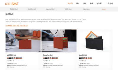 SlimFold Wallet website screenshot