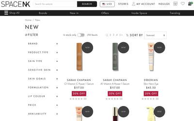 SpaceNK website screenshot