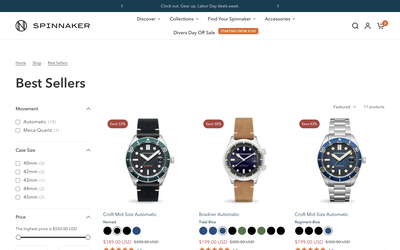Spinnaker Watches website screenshot