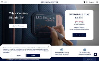 Stearns & Foster website screenshot