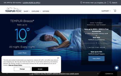 Tempur-Pedic website screenshot