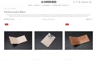 Thirteen50 Leather website screenshot