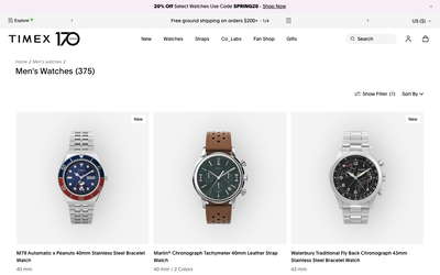 Timex website screenshot
