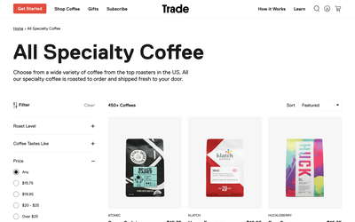 Trade Coffee website screenshot