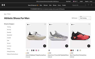 Under Armour website screenshot