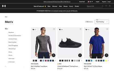 Under Armour website screenshot