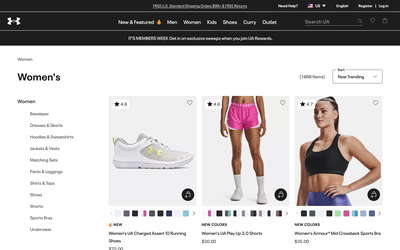 Under Armour website screenshot