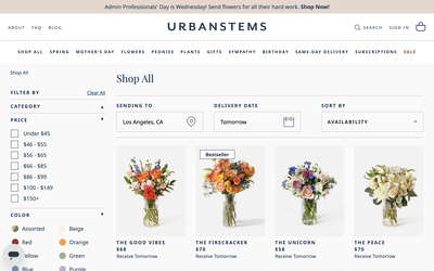 UrbanStems website screenshot