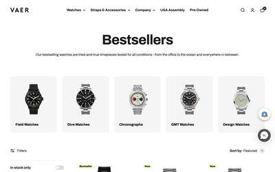 Vaer Watches website screenshot
