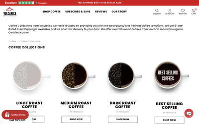 Volcanica Coffee website screenshot