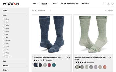 Wigwam Socks website screenshot