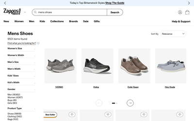 Zappos website screenshot