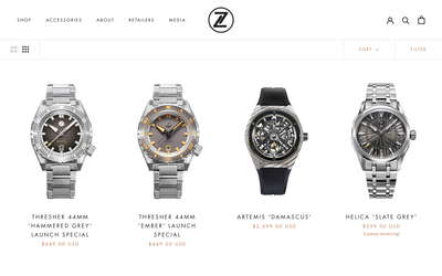 Zelos Watches website screenshot